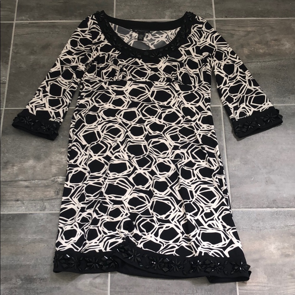 INC Black & White Long Sleeve Dress Size L
